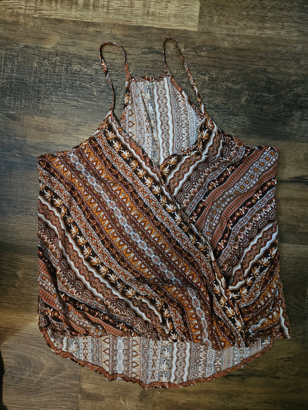 Boho Striped Wrap Tank Top in Rust and Cream